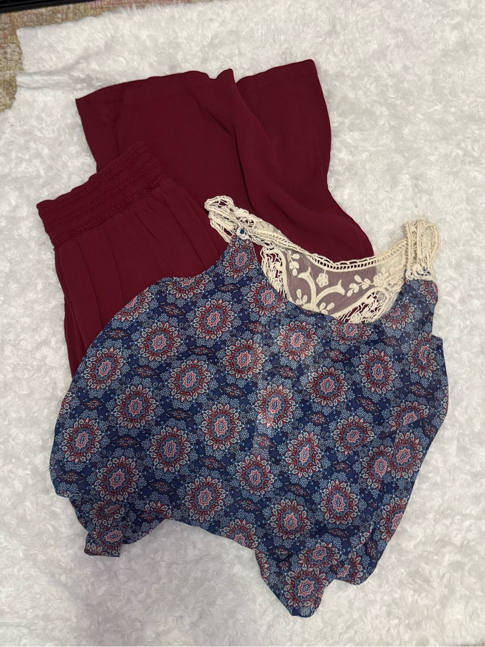 BUNDLE - No Boundaries Wide Leg Pants with Blue Patterned Lace-Trim Tank